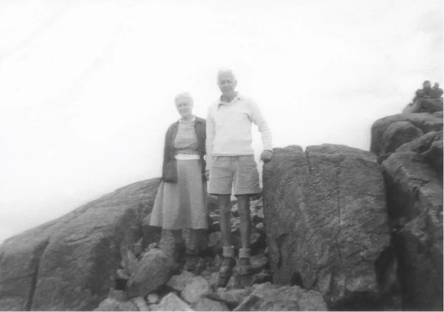 Sir Barnes Wallis and his wife on a rocky Lakeland summit